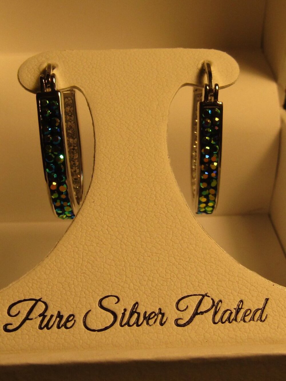 NIB SPARKLE ALLURE Silver Plated Multi-Colored Sparkly Gems Pierced Earring Hoop